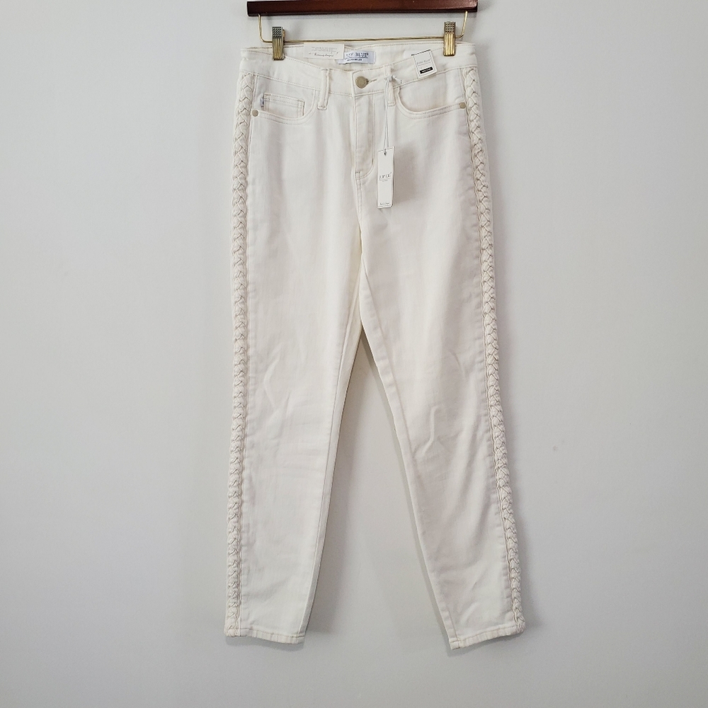 Judy Blue Mid Rise Braided Detail Cream Boyfriend Jeans Size Size 7 /28 NEW Tags